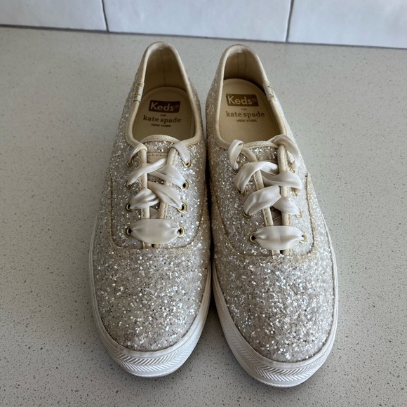 Keds x Kate Spade Sneakers Womens Size 7 Champion Glitter Bride Wedding Cream - Picture 3 of 8